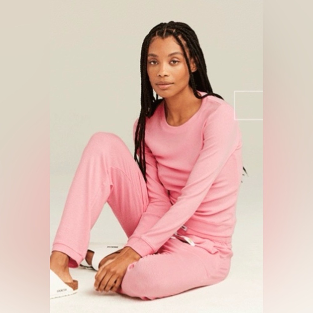 Stoney Clover Ln x Roller Rabbit Long Sleeve Jogger Ribbed Pajama Set Pink S